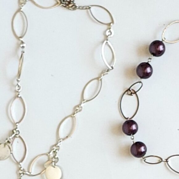 FUN and FLIRTY NECKLACE LOT OF 5 Wire Necklace Oval Metal Necklace Pearl asks - Picture 7 of 8